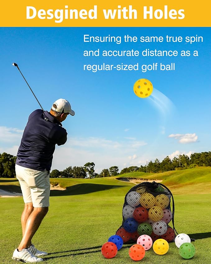 35 Pack Practice Golf Balls Limited Flight Plastic Golf Balls 42mm Practice Golf Balls for Backyard Golf Training Balls for Swing Practice, Airflow Hollow (Multiple Colors)
