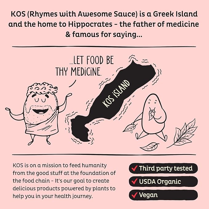 KOS Vegan Protein Powder, Strawberries & Cream USDA Organic - Low Carb Pea Protein Blend, Plant Based Superfood with Vitamins & Minerals, Gluten Free - Meal Replacement for Women & Men - 28 Servings