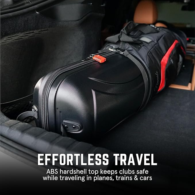 Golf Travel Bags for Airlines with Wheels, Hard Case Top, 1680D Ballistic Nylon, and Tank Wheels - TSA Lock and Dust Bag Included - Light & Easy to Maneuver Waterproof Golf Club Protection