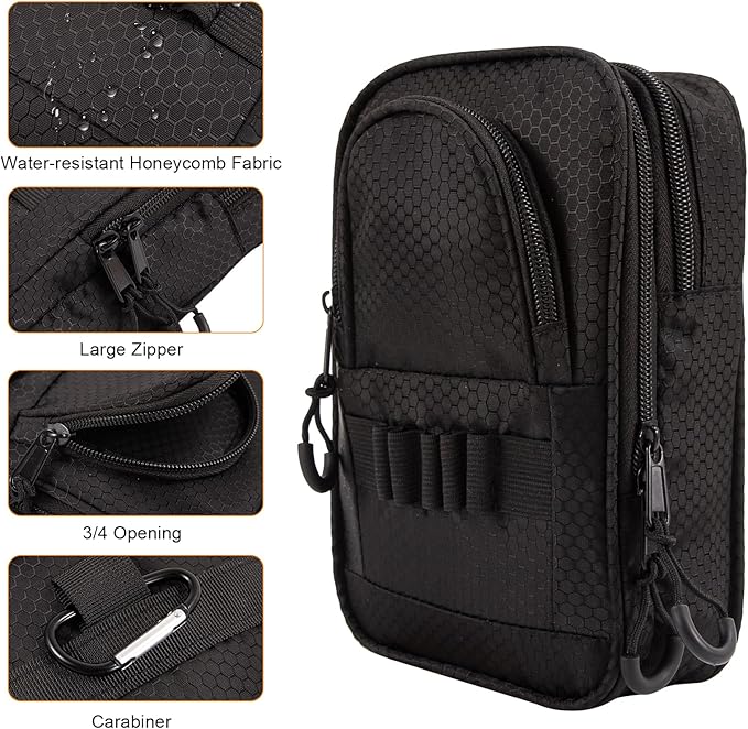 Golf Valuables Pouch & Golfs ball bag organizer with 3 Zippered Pockets,Golf Accessories for Men,Portable Multi Layer Golfs Storage Bags,Carabiner Clip – Store 12-15 Balls,Male and Female Player Gifts