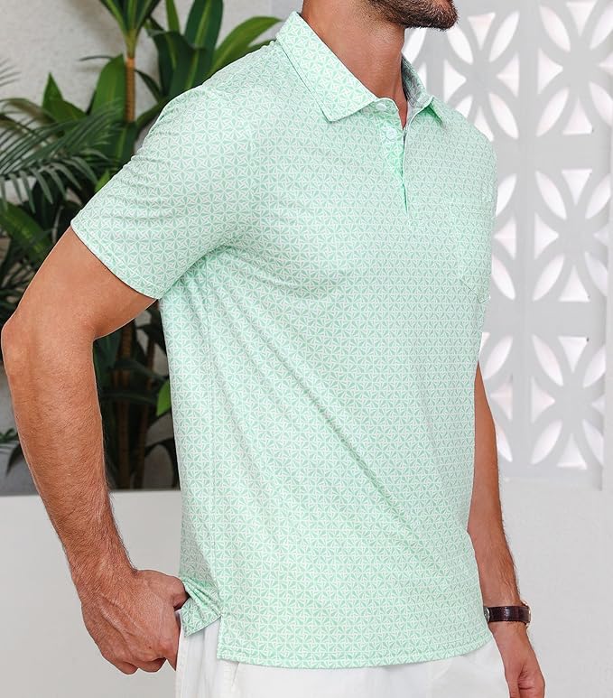 Lexiart Mens Golf Shirt Short Sleeve Dry Fit Print Moisture Wicking Performance Patterns Collared Polo Shirt with Pocket