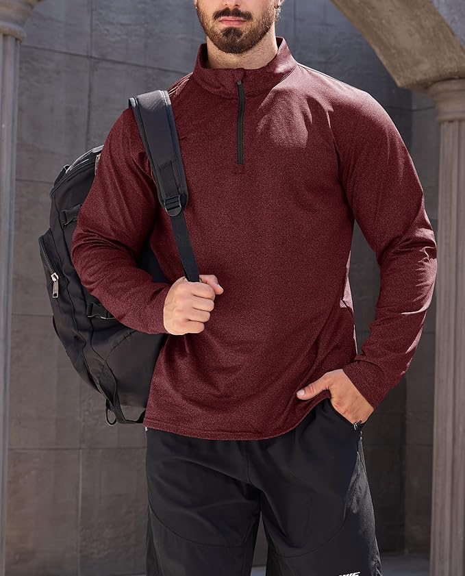 KEFITEVD Men's Quarter Zip Pullover Fleece Lined Long Sleeve Golf Shirt 1/4 Zip Sweatshirts Thermal Winter Sweaters