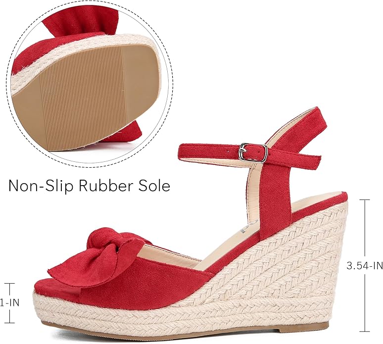 girgod Espadrilles Wedge Sandals for Women Bow Platform Wedges Heels Open Toe Ankle Strap Summer Wedding Wedges