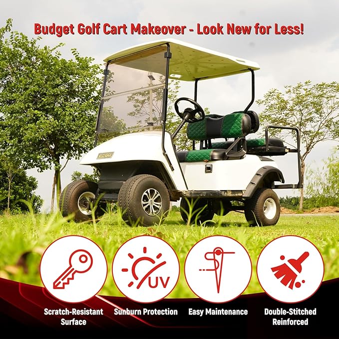 Golf Cart Seat Covers Front and Rear Waterproof and Sun Resistant Marine Grade Vinyl Leather Seat Cover Accessories for EZGO TXT 1994-2013, Green(4PCS)