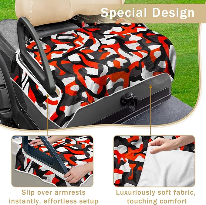 YOKYHOM Golf Cart Seat Covers, Red Golf Cart Seat Towel Blanket Keeps Seat Cool and Clean, 100% Microfiber, 51''x 31'', for EZGO, Club Car and More Golf Carts