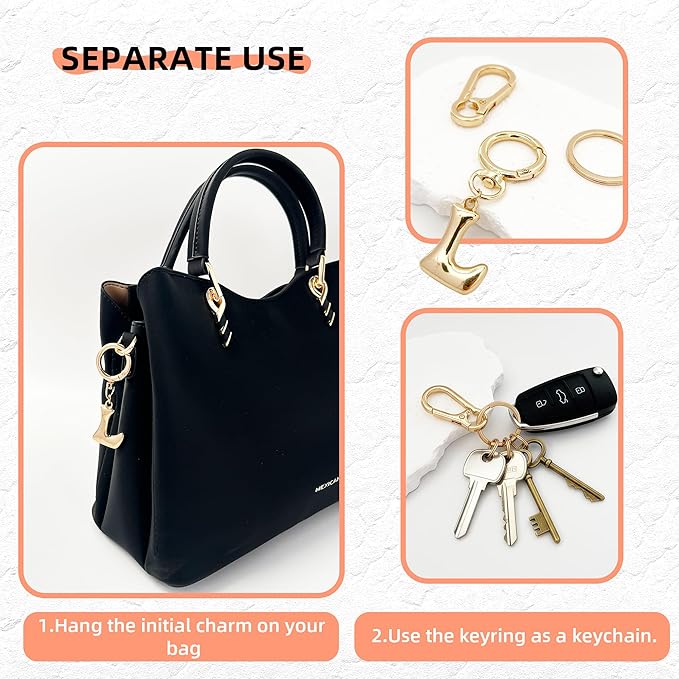 Gold Bubble Heart, Cherry, Bow & More Designs Letter Initial Keychain Bag Charms – Cute Purse Charms for Handbags