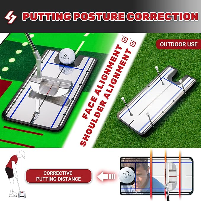 SAPLIZE Golf Putting Mat/Putting Green Mat - Adjustable Slope, Trajectory Tracking, Automatic Ball Return & Pong Game Modes |Portable Practice Green for Home, Office, Indoor & Outdoor