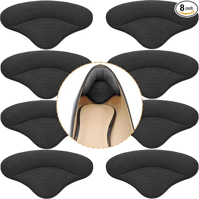 4 Pairs Heel Pads Heel Grips Liner for Loose Shoes, Heel Cushion Pads Heel Inserts for Shoe Too Big Men Women- Ultra Soothing Heel Protectors for Heel Pain, Heel Slipping, Blisters, Friction(Black)