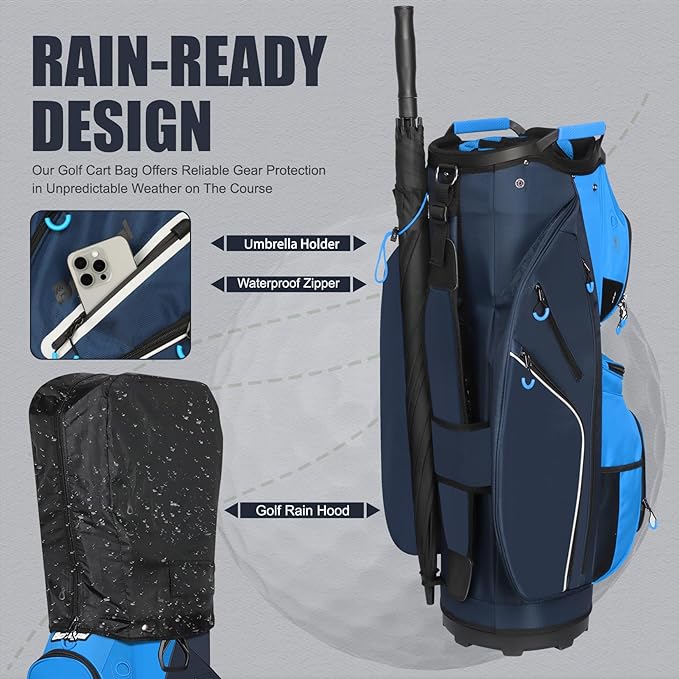 Golf Cart Bag 15 Way Organizer Divider Top Golf Club Cart Bag for Men Women with Cooler, Handles and Rain Cover