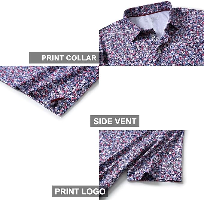 Golf Shirts for Men Dry Fit Short Sleeve Print Performance Moisture Wicking Polo Shirt