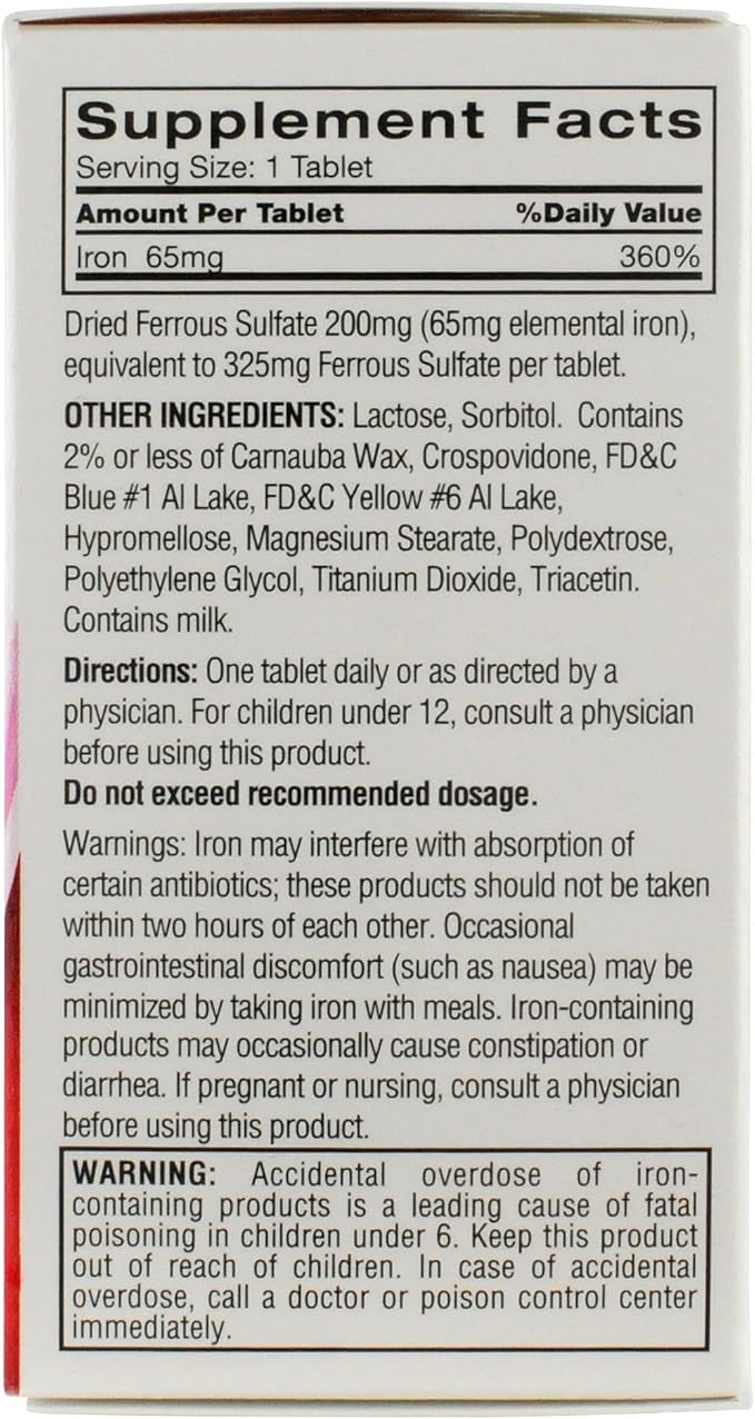 Feosol Original Iron Supplement Tablets, Non-heme, 325mg Ferrous Sulfate (65mg Elemental Iron) per Iron Pill, 1 Per Day, 120ct, 4 Month Supply, for Energy and Immune System Support, Made in USA