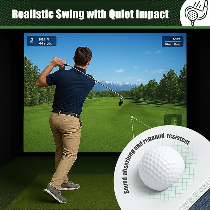 Golf Impact Screen Double Layer – Low Noise on Impact, Durable Grommets, Reinforced Black Border – High-Strength Polyester, Indoor/Outdoor Golf Simulator Screen