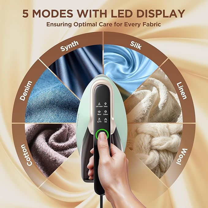 Newbealer Steam Generator Iron, 1500W Turbo Steamer for Clothes, 2 Bar Pressure Clothes Iron, 4 Steam & 4 Dry Heat Modes, Fast Heat-Up, 350ml Detachable Tank, Auto-Off, Self-Cleaning (Green)