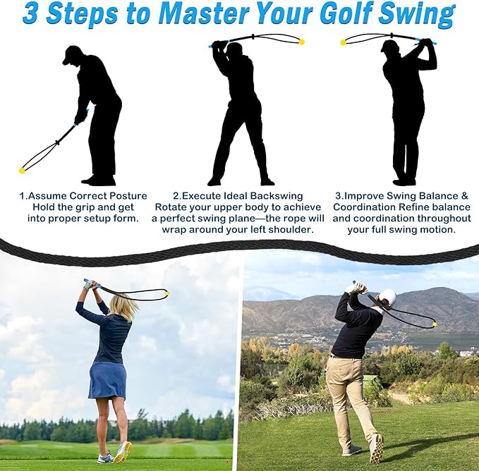 Weighted Premium Golf Rope Swing Trainer, Professional Golf Swing Rope, Warm-Up Training Tempo Aids with Ball and Grip to Improve Speed, Rhythm, Flex & Strength for All-Level Golfers