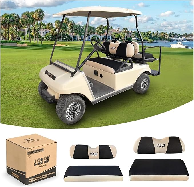 10L0L Golf Cart Front + Rear Seat Cover Set for EZGO TXT RXV 4 Passenger Models Bench Seat Covers Kit Breathable Washable Polyester Mesh Cloth (S+XS)