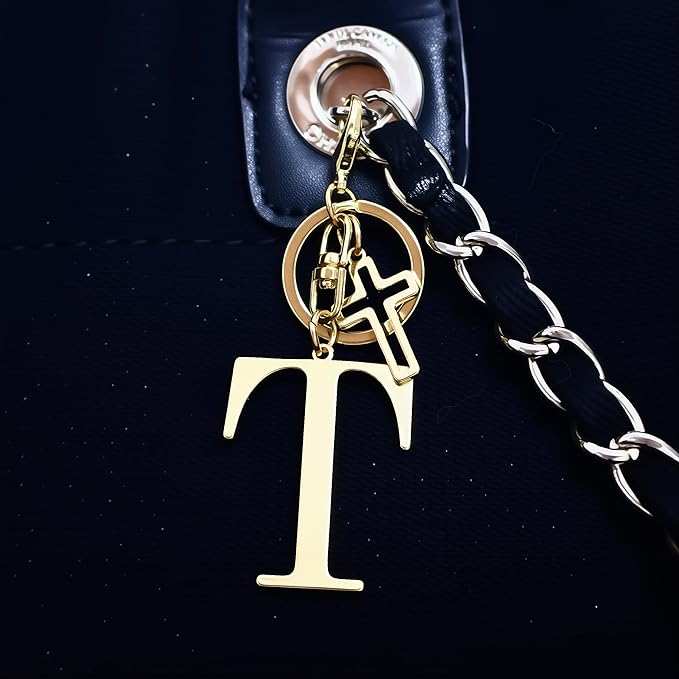 Gold Initial Keychain for Women A-Z Letter Cross Keychains Alphabet Key Chain bag Accessories Gift for Christian