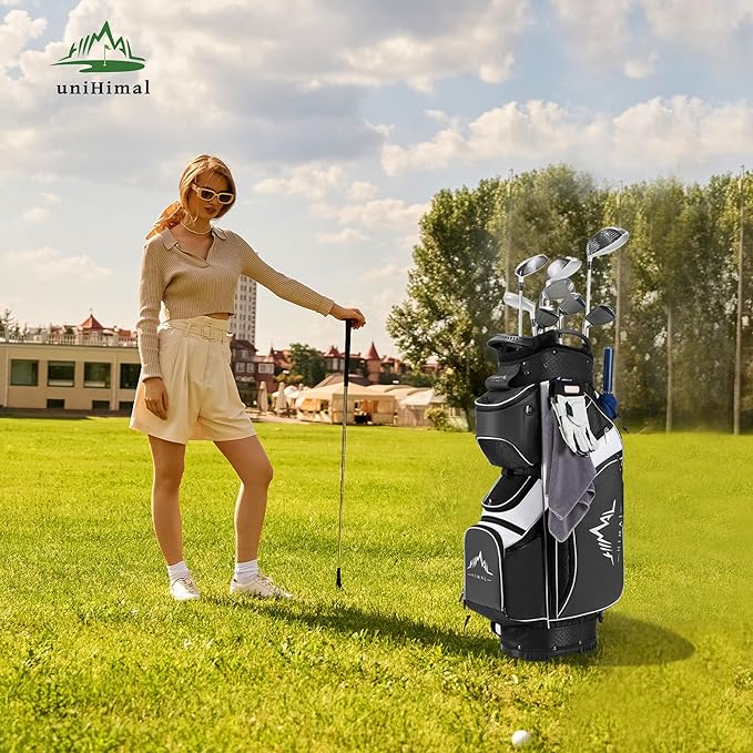 14-Way Golf Cart Bag with Full Length Divider, Premium PU Leather Golf Bag with Plush Top, Magnetic Pocket and Rain Cover for Men