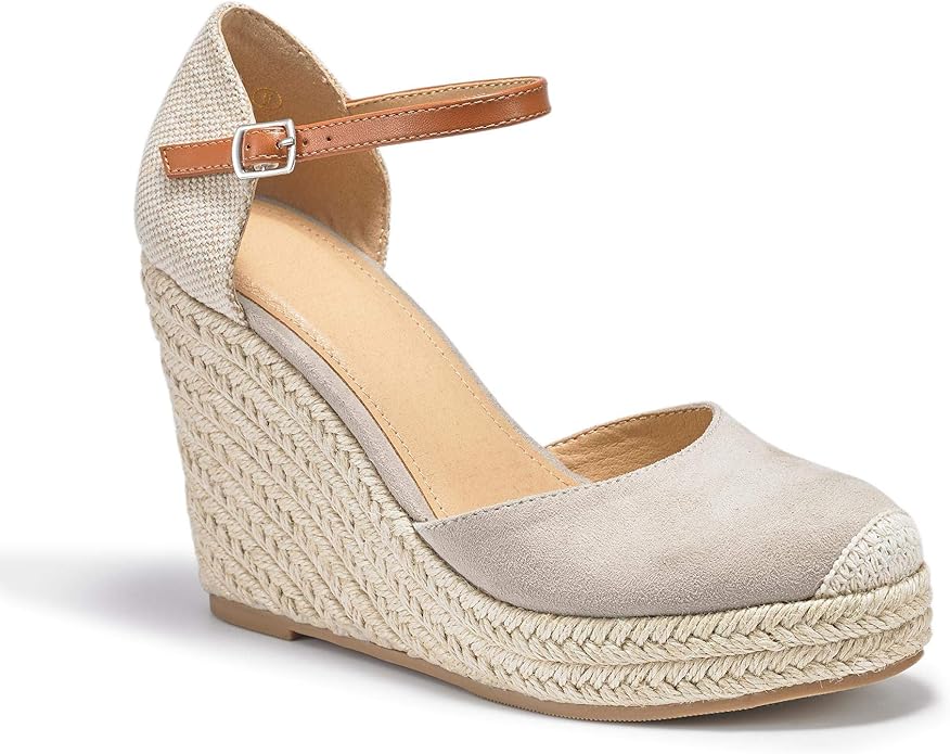 FISACE Womens Summer Espadrille Heel Platform Wedge Sandals Ankle Buckle Strap Closed Toe Shoes