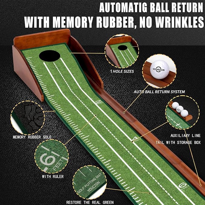 Putting Green Indoor,Golf Putting Mat with Auto Ball Return,Premium Crystal Velvet Surface, Practice Putting mat, Perfect Training Aid & Gift for Golf Lovers Christmas