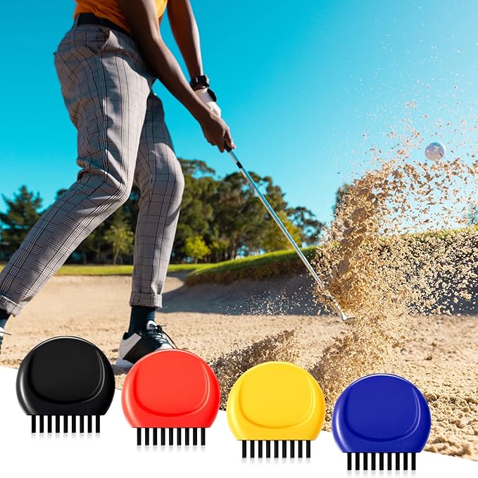Nuanchu Pocket Golf Brushes - Mini Golf Club Groove Cleaner for Heads, Balls and Shoes - Black, Red, Blue, Yellow