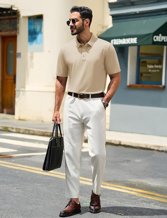 TACVASEN Mens Polo Shirts Short Sleeve Pique 3 Buttons Golf Polo Cooling Performance Moisture Wicking Shirt