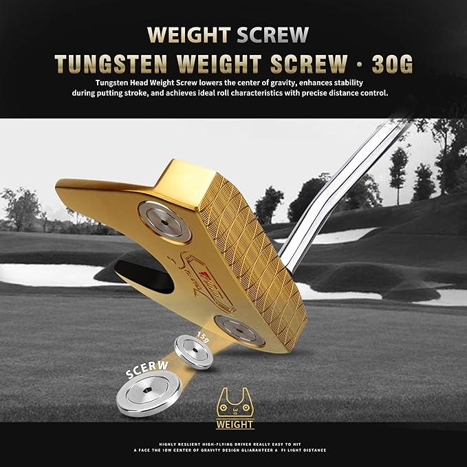 PGM TUG024 CNC‑Milled Low‑CG Golf Putter with Alignment Line & Oversized Grip – Tungsten Counterweight, Stainless Shaft, Men’s Right‑Handed