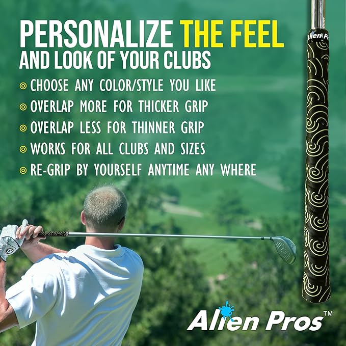 Alien Pros Golf Grip Wrapping Tapes - Innovative Golf Club Grip Solution - Enjoy a Fresh New Grip Feel in Less Than 1 Minute