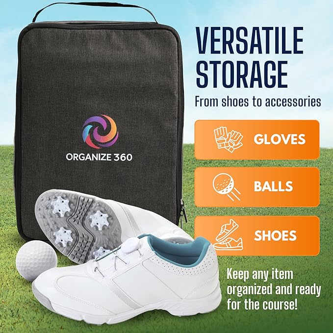 Organize Golf Shoe Bag for Travel – Waterproof Golf Shoes Bag with Ventilation & Pockets | Golf Shoe Bags for Men & Women | Athletic Shoe Carrier for Cleats, Spikes, Sports & Travel