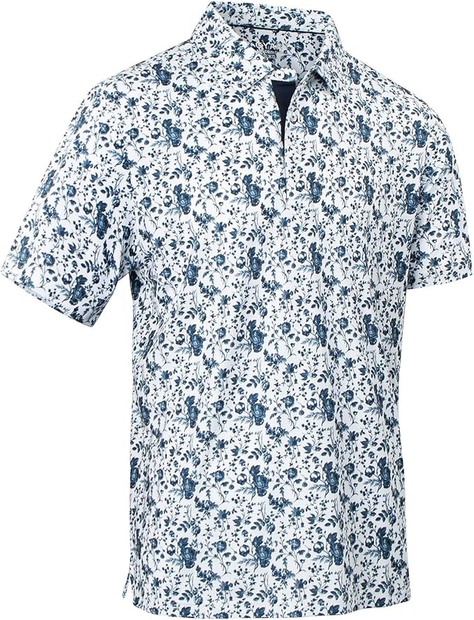 Mens Golf Shirts Quick Dry Moisture Wicking Casual Short Sleeve Performance Athletic Print Collared Stylish Men Polo Shirt