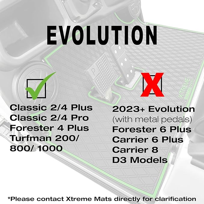 Xtreme Mats Evolution Golf Cart Floor Mat, Full Coverage Golf Cart Liner Protects OEM Flooring - Only Fits Evolution Classic Plus/Classic Pro/Forester/Turfman Carts (2022 and Prior) - Green Trim