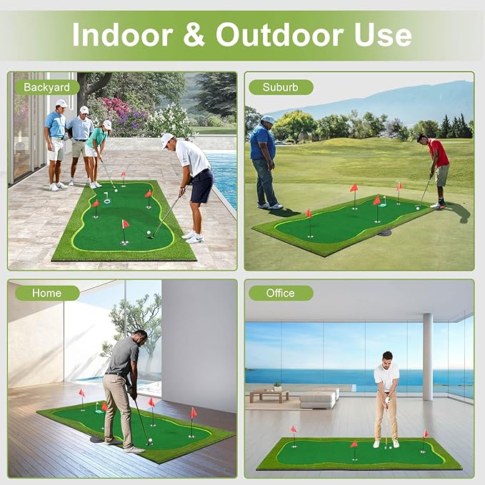 Golf Putting Green Mat, Professional Large Putting Mat with Movable Cup/Slope Pad for Indoor & Outdoor