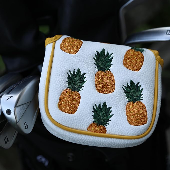 Golf Club Headcover, Premium Leather Embroidery Mallet Putter Cover Blade Head Covers, Stylish Golf Accessories, Great Golf Gifts for Men and Women Golfers