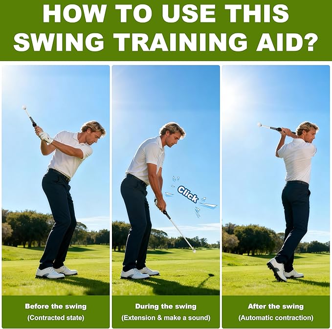 Retractable Golf Swing Trainer with Instant Click Sound Feedback, Pro-Level Golf Training Aid for Indoor Outdoor Practice,Golf Grip Trainer for Golfers to Improve Swing Consistency & Accuracy