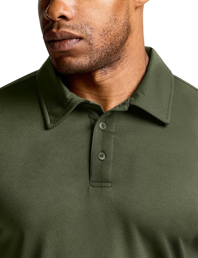 CQR Men's Polo Shirts, Tactical Short Sleeve Golf Performance Shirts, Lightweight Dry Fit UPF 50+ Pique