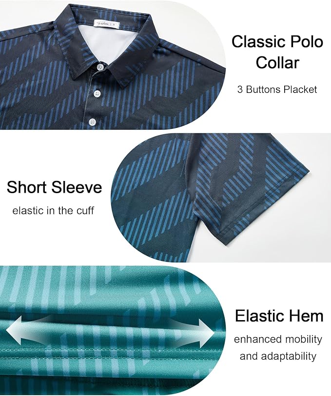 zeetoo Men's Polo Shirts Hawaiian Golf Polos Shirts Short Sleeve Performance Moisture Wicking Mens Golf Shirts