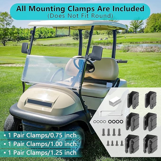 10L0L Golf Cart Mirror No Drilling Side Mirrors Universal for Yamaha, Club Car, EZGO, Folding Side Rear View Mirrors Adjustable 180 Degree HD Glass