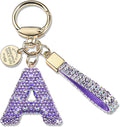 Pink Blue White Initial Letter Keychain Gift for Women Girls Bling Sparkly Cute Backpack Car Key Accessories Lanyard