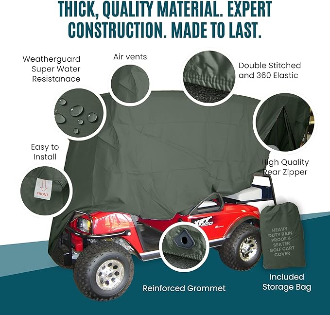 Golf Cart Cover 4 Seater roof up to 80" L Green, fits EZGO, Club Car and Yamaha G/YDR Model