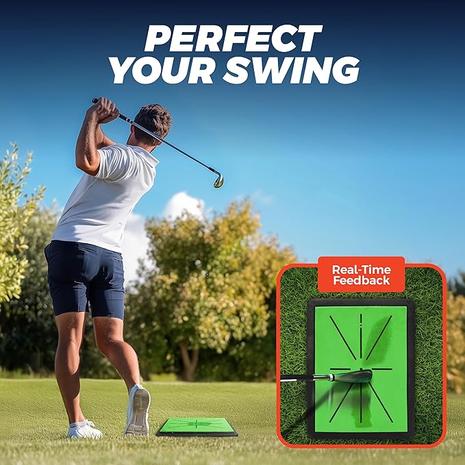 TOY Life 4-in-1 Golf Hitting Mats Practice Outdoor Indoor with Path Feedback, 4 Replaceable Golf Turf Swing Mat for Chipping Training Aid with Rough Fairway Impact Divot Mat Gifts for Men(18" x 13")