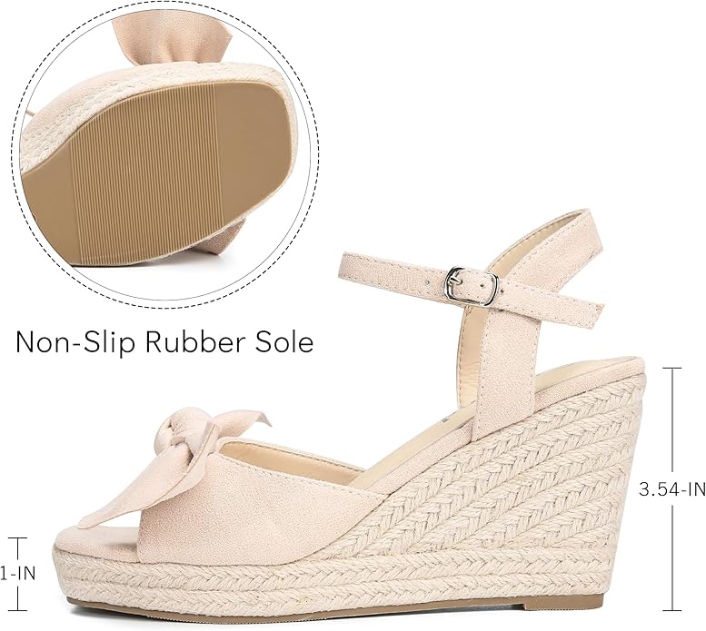 girgod Espadrilles Wedge Sandals for Women Bow Platform Wedges Heels Open Toe Ankle Strap Summer Wedding Wedges