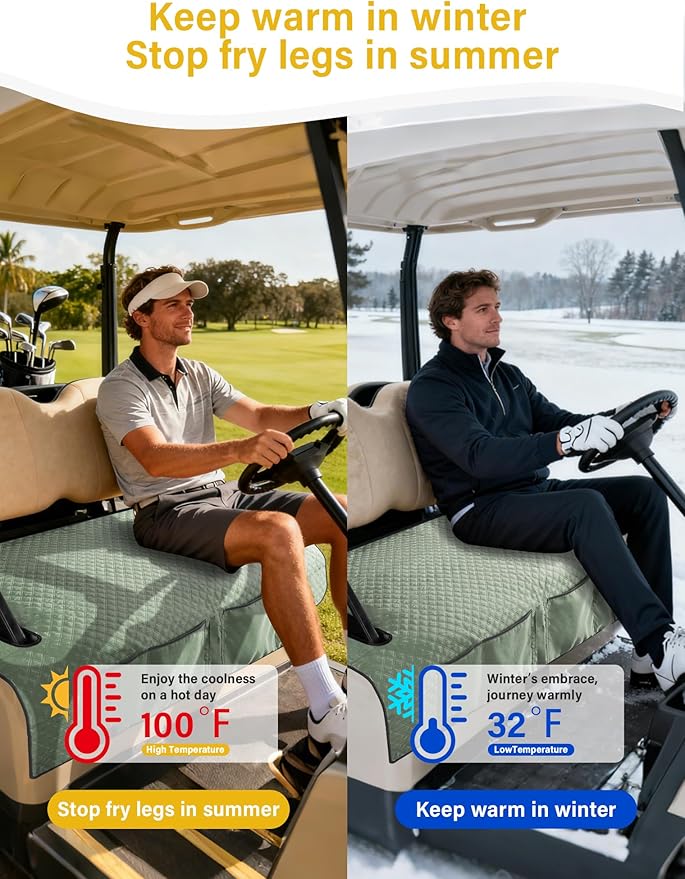 Golf Cart Seat Covers,Golf Cart Seat Towel Blanket with 4 Front Pockets & Nonskid Bottom Fits for EZGO and More 2 Person Seats Golf Carts (Silver Green, Ezgo)