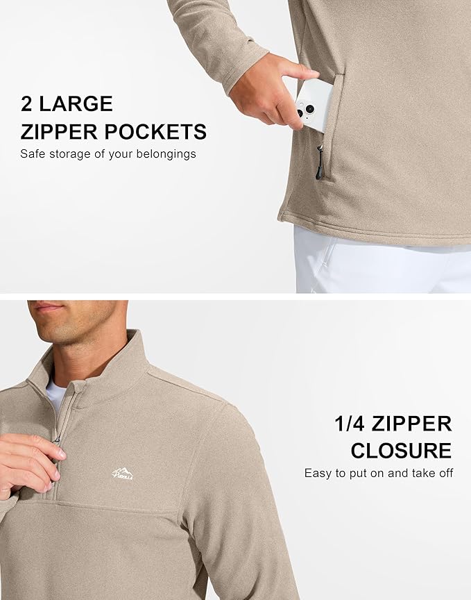 Pudolla Men's Quarter Zip Pullover with 2 Pockets Fleece Warm Soft Golf Sweatshirts for Athletic Workout Running