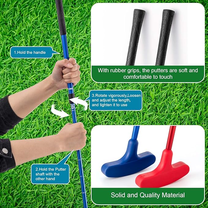 Lenwen Mini Golf Putting Set Include 2 Golf Putter Adjustable Length 2 Way for Right or Left Handed Golfers 10 Practice Balls 6 Putting Cup with Flags for Kids Indoor Gift Office Tournament