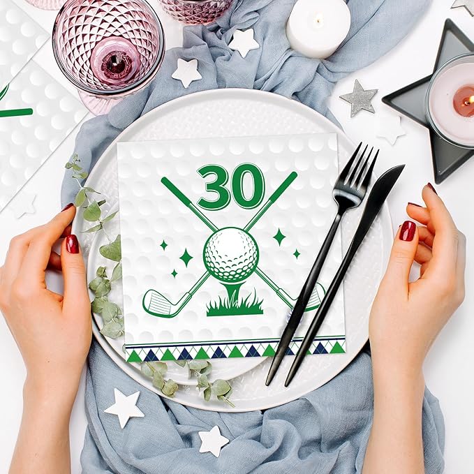 Golf 30th Birthday Party Napkins Decorations, Disposable Paper Golf Napkins Supplies Pack of 50, Sports Birthday Party Decor Size 6.5 Inch