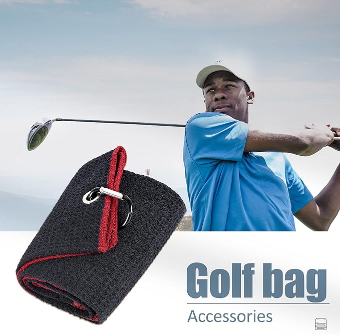 Mile High Life Tri-fold Golf Towel | Premium Microfiber Fabric | Waffle Pattern | with Heavy Duty Carabiner Clip | Golf Towel for Men and Women (Black/Red)