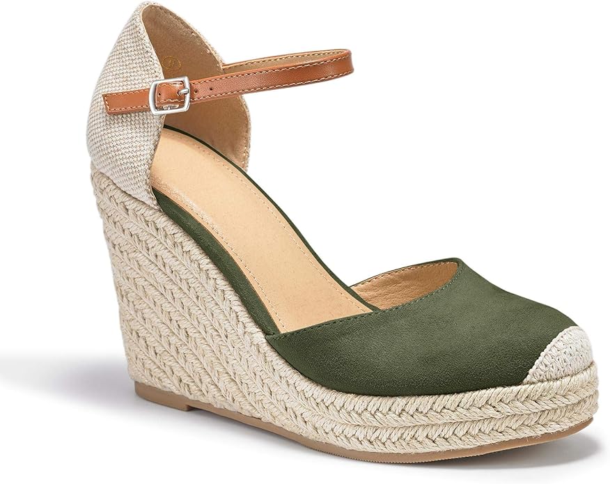FISACE Womens Summer Espadrille Heel Platform Wedge Sandals Ankle Buckle Strap Closed Toe Shoes