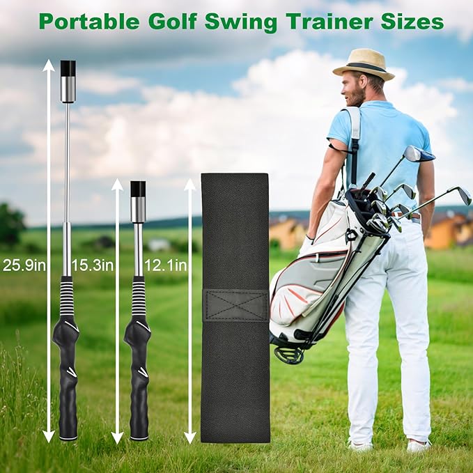 Retractable Golf Swing Trainer, Portable Golf Grip Trainer Right Hand with Practice Golf Club Weights for Enhance Swing Technique, Beginners Tempo Trainer for Chipping Hitting
