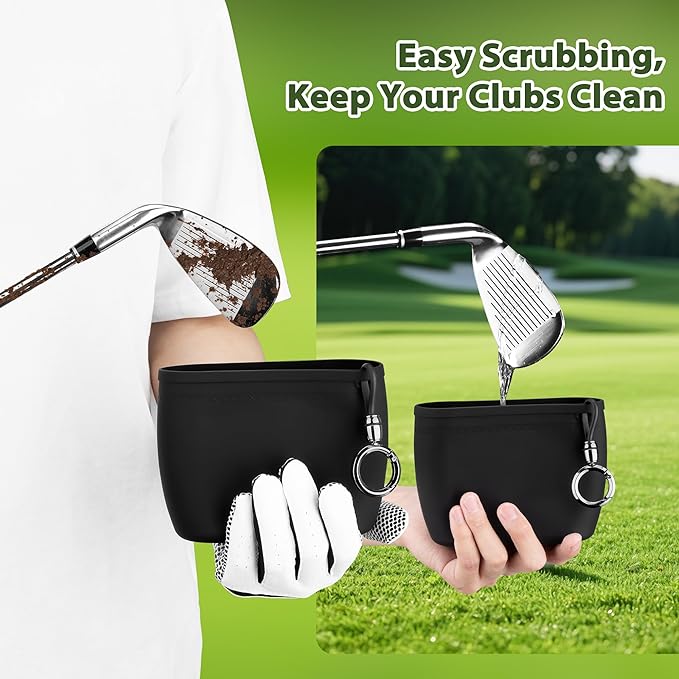 MOSTY Golf Club & Ball Cleaner Bag - Silicone Liner, Effortless Cleaning, On-Course Accessory, Black, 3x2 Inches, 16 Oz, Golf Bag Accessory, Gift for Golfers