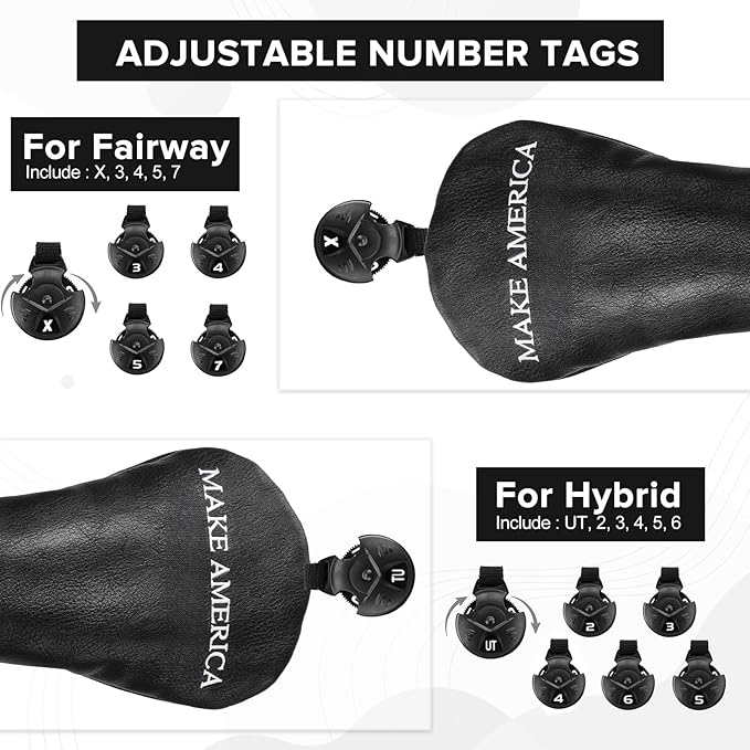 Golf Headcovers Golf Club Head Covers MAGA Style Elegant Embroidery Premium Leather Driver Fairway(FW) Wood Hybrid(UT) with Number Tags, 3 Wood Headcover Set