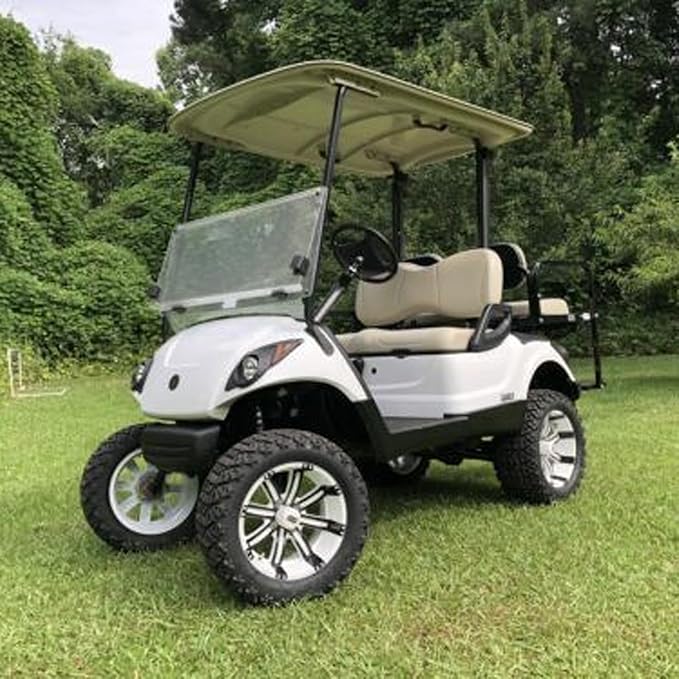 Huskey Golf Cart Front Seat Cover Compatable with Yamaha Drive G29, Drive 2 Model, White with Lime Green Diamond Stitched Insert Panel, Marine Grade Vinyl, Staple On